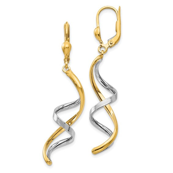 14k Two Tone Spiral Lever-back Earrings