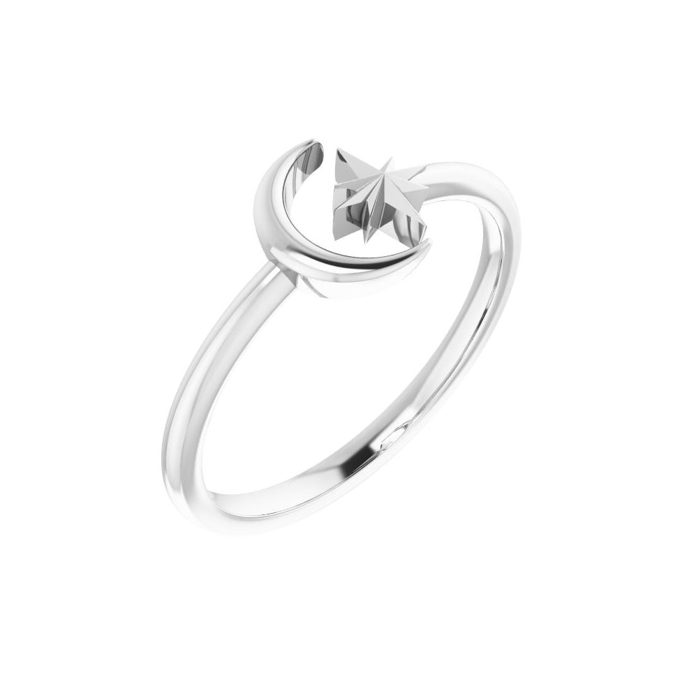 14kt Moon and Star Negative Space Ring
