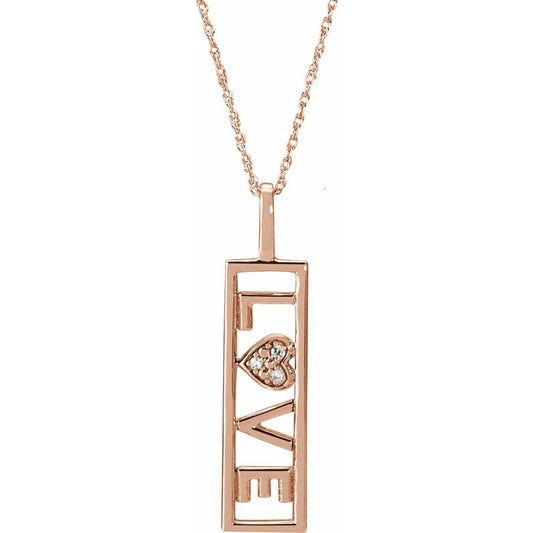 14K Rose .02 CTW Natural Diamond Love 18" Necklace