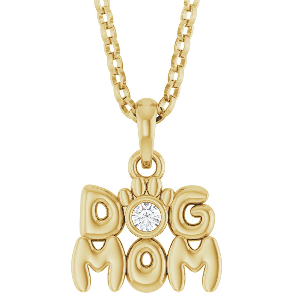 14Kt Dog Mom Necklace .03ctw