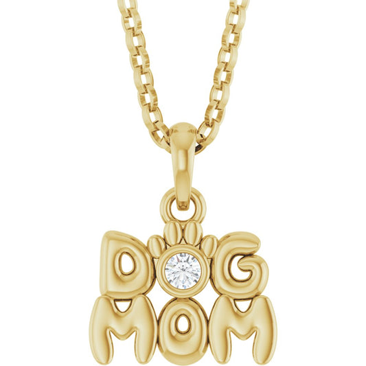 14Kt Dog Mom Necklace .03ctw