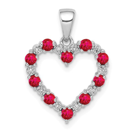 Ladies 14KTW Diamond & Ruby Heart Shaped Necklace