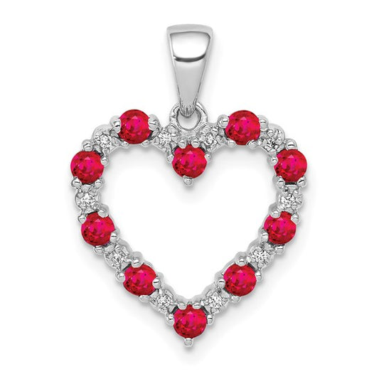 Ladies 14KTW Diamond & Ruby Heart Shaped Necklace
