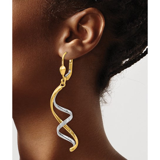 14k Two Tone Spiral Lever-back Earrings