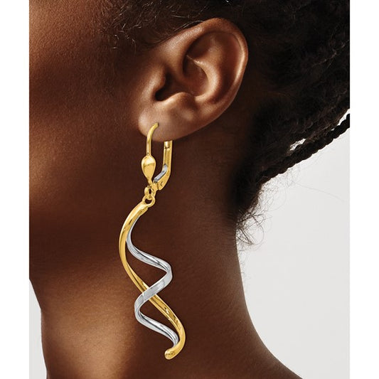 14k Two Tone Spiral Lever-back Earrings