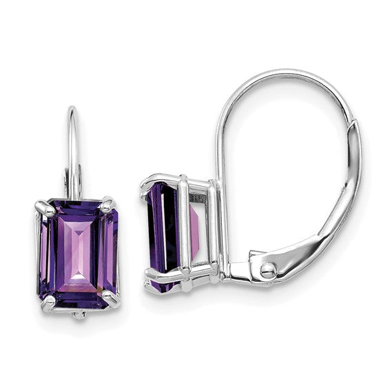 14k Lever Back Emerald Cut Amethyst Earrings